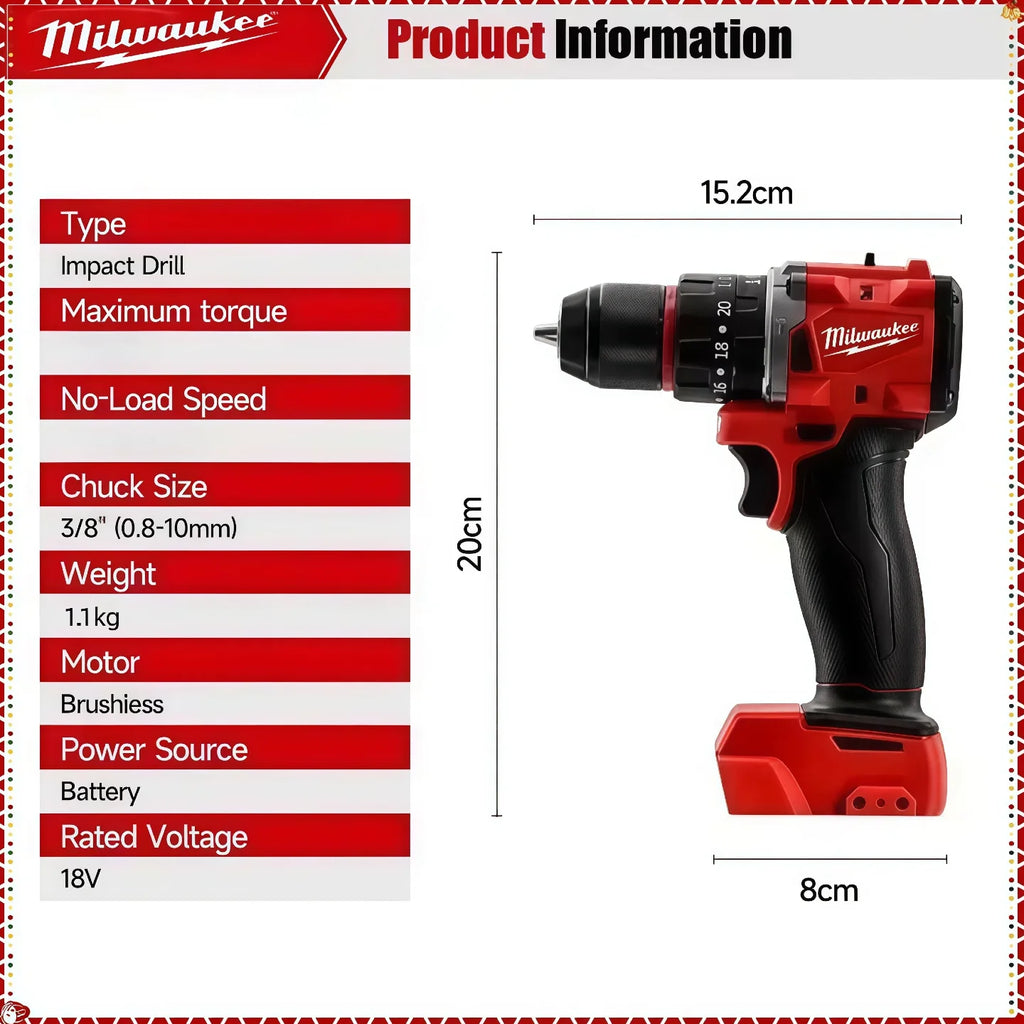 Cordless Brushless Impact Drill 150Nm 10mm Chuck
